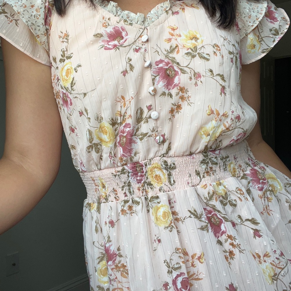 Pink floral midi dress